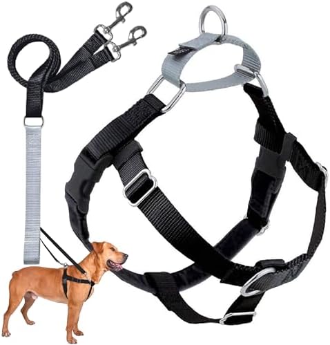 2 Hounds Design Freedom No Pull Dog Harness, Adjustable Harness and Leash Set, Easy Walking & Comfortable Control, Fits Small, Medium & Large Dogs, Solid Colors, Made in USA, 1" XXL, Black