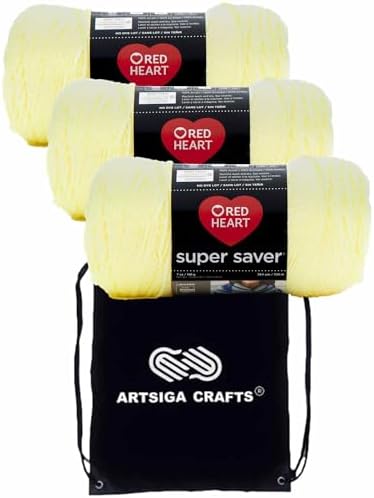 Red Heart Super Saver Pale Yellow E300-322 (3-Skeins - Same Dye Lot) Worsted Medium #4 Acrylic Yarn for Crocheting and Knitting with Project Bag