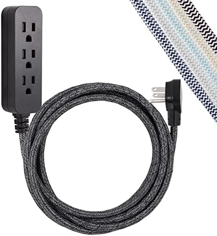 Cordinate 3 Outlet Power Strip Surge Protector Indoor Outdoor Extension Cord 16 Gauge 245 Joules 10 Ft 3 Prong Braided Extension Cords Flat Extension Cord Heavy Duty ETL Listed Gray 43013