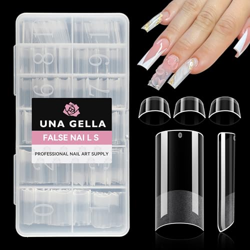UNA GELLA No C Curve Medium Square Nail Tips 504 Pcs Half Cover Square Gel x Nail Tips Pre-file Half Matte Straight Nail Tips Clear Fake Nails For Nail Extension Home DIY Salon with Box