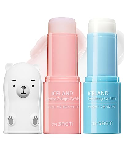 The SAEM Iceland Hydrating & Collagen Eye Stick 2 Pack - Cooling & Anti-Wrinkle Eye Balm for Dark Circles and Puffiness – Under Eye Treatment - Reduce Wrinkles and Moisturizing - Duo Set