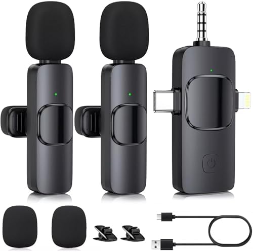 3 in 1 Wireless Microphone for iPhone, Camera, iPhone Mic, USB-C Microphone, Wireless Lavalier Microphone, Professional Mini Microphone with Noise Reduction, Lapel Mic for Video/Vlog/TikTok/YouTube