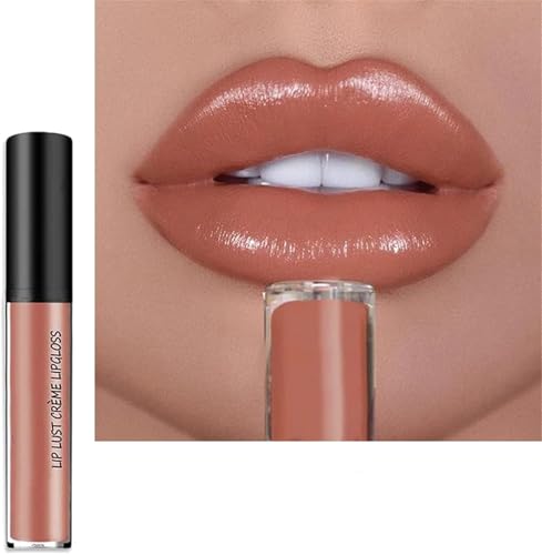 12 Color Cream Lip Gloss, 2024 Long-Lasting Moisturizing Velvet Lip Lipstick, Non-Stick to Cup, Waterproof, Hydrating Lip Tint Natural Jelly Lipstick (03#, 1.2 Fl Oz)