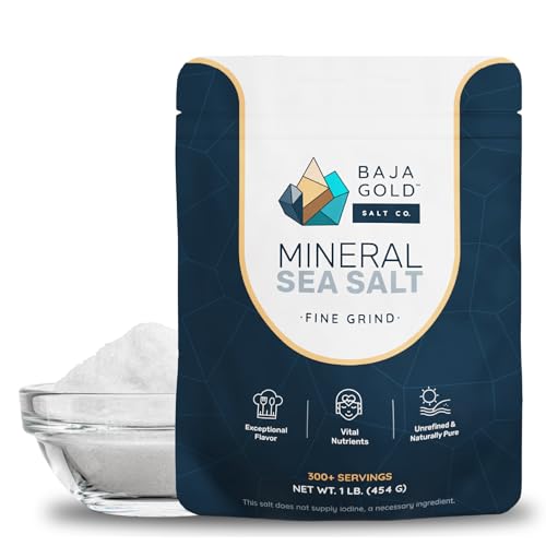 Baja Gold Mineral Sea Salt - Pure & Organic Real Salt for Cooking & Baking | Fine Grind Sea Salt - Low Sodium | Natural Baja Salt - Ideal for All Culinary Uses | 1 lb. Resealable Bag, 300+ Servings