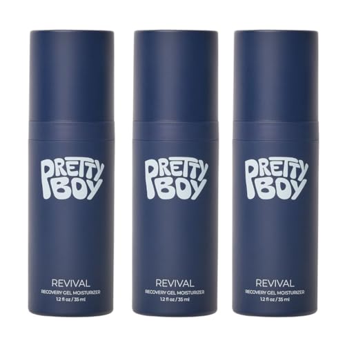 PrettyBoy Face Revival Gel Moisturizer For Men - Hydrating Cream That Refreshes Dry Skin, Irritation, & Redness - Supports Anti Aging & Anti Wrinkle - Fragrance Free - 3 Count