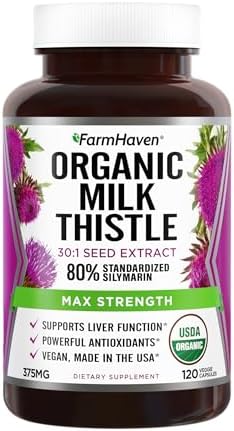 FarmHaven USDA Organic Milk Thistle Capsules |30X Concentrated Seed Extract & 80% Silymarin Standardized - Supports Liver Function and Overall Health | Non-GMO | 120 Veggie Capsules