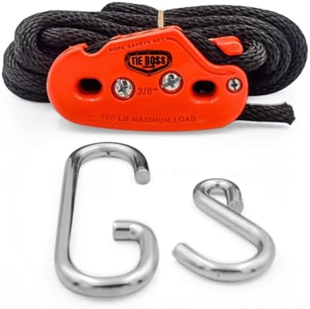 Tie Boss - 3/8 Inch, Heavy Duty, (300 lbs Working Load Limit), Weather Resistant, Tie Down, Rope Tightening System, (w/15 ft Rope) - Orange