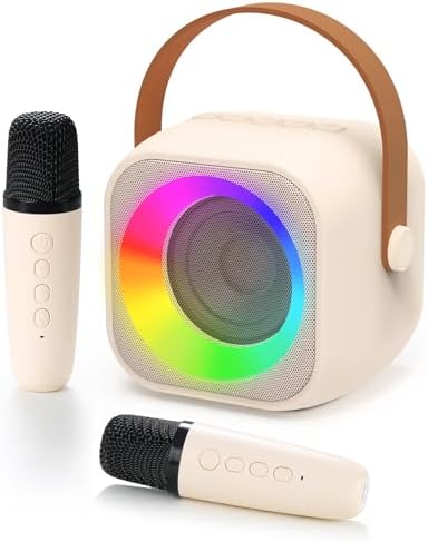 Karaoke Machine for Kids, Toys for 3-12 Years Old Girls Gifts, Kids Karaoke Microphone Machine Toy, Best Fun Christmas Birthday Gifts for 5 6 7 8 9 10 11 Years Teens Girl Boys Beige 2 Mic