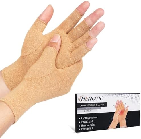 2 Pairs Arthritis Compression Gloves for Women Men, Fingerless Breathable & Moisture Wicking Compression Gloves for Relieving Carpal Tunnel Aches, Rheumatoid Pains, Joint Swell Nude S