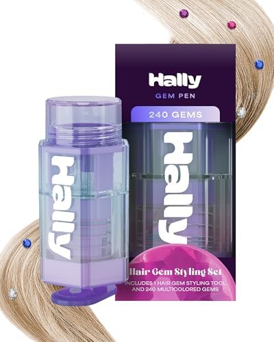 Hally Hair Gems Pen Applicator - Includes Hair Styling Tool with 240 Multicolored Adhesive Gem Stickers Hair Jewels - Stylish Hair Accessories for School, Halloween, Festivals, Wedding, Parties & More