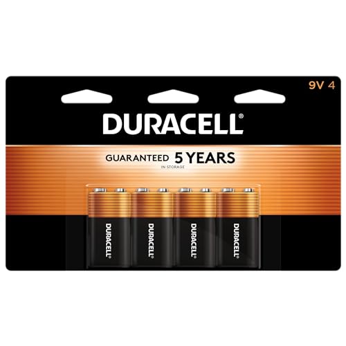 Duracell Coppertop 9V Battery, 4 Count Pack, 9-Volt Battery with Long-lasting Power, All-Purpose Alkaline 9V Battery for Household and Office Devices