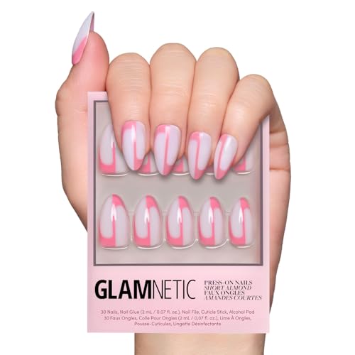 Glamnetic Press On Nails - Better Half | Short Almond Nails with Pink Accents, Reusable Stick On Fake Nails with Glue | Love In Bloom Spring Nails | 15 Sizes - 30 Nail Kit with Glue