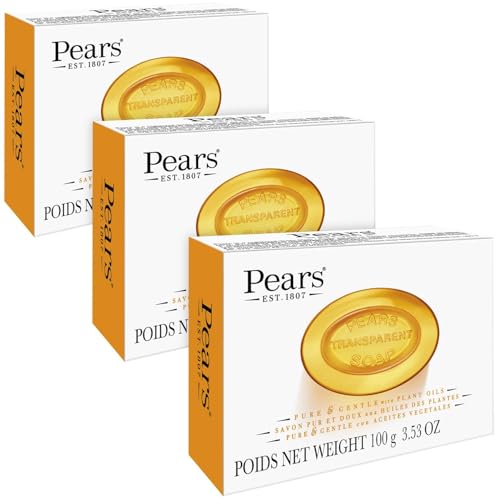 Pears Soap, Face & Body Soap, Amber – Pure & Gentle Transparent Bar Soap, Moisturizing Glycerin Soap with Natural Oils for Pampered, Glowing Skin, 3.53 Oz (Pack of 3)