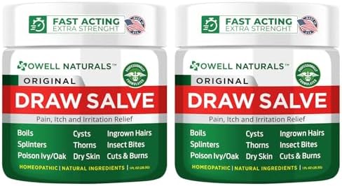 OWELL NATURALS Drawing Salve Ointment Fast Acting Formula for Skin, Splinters, Ingrown Hairs, Boils & Cyst, Bug Bites, bee Sting, Mosquito bite Itch, Poison Ivy (2 Pack)