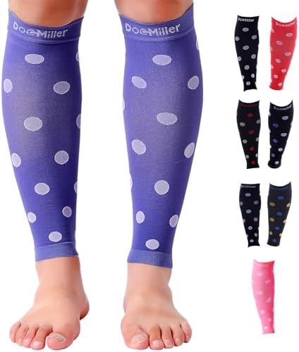 Doc Miller Calf Compression Sleeve – Footless Socks for Women & Men, 20-30mmHg, Shin Splint & Leg Cramp Support, Varicose Veins, Knee High, 1 Pair, Polka Dot