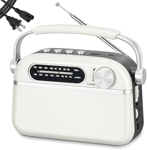 PRUNUS J-130 Radio Portable AM FM, AC Power,Battery Operated Radio/Rechargeable Radio for Emergency Use, Vintage Radio with Bluetooth Support TF Card/USB Playing for Outdoor/Home/Gift