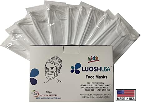 Face Masks Disposable Made in USA, 3 Ply Disposable Masks 50pcs,Adult Mask, Kids Mask, Black Masks, White Masks
