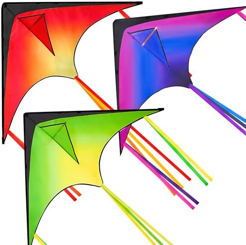 JOYIN 3 Packs Large Delta Kite Gradient Red, Green and Purple, Easy to Fly for Kids and Adults with 328ft String, Large Delta Beach Kite for Outdoor Games and Activities