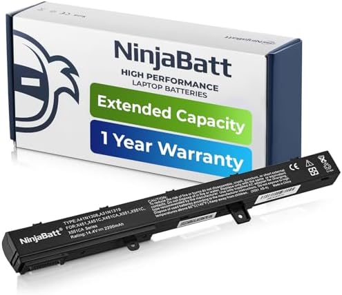 NinjaBatt Battery for Asus X551 X551M A31N1319 X551C A41N1308 X551MA D550 X551CA A31LJ91 X451 X451C 00B110-00250600 0B110-00250100 - High Performance [4 Cells/2200mAh/32wh]