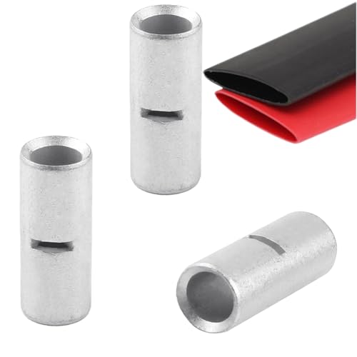 SVAAR 6 Gauge Non-Insulated Butt Connectors 24 PCS Butt Splice Connectors 6 AWG Marine Grade Tinned Copper Butt Splice Terminals 14mm² Seamless Uninsulated Butt Connectors with 24 PCS 3:1 Heat Shrink