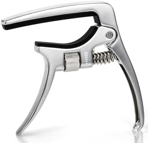 Adjustable Capo for Acoustic Guitars, Zinc Alloy Capo for 6 String Electric Guitar, Bass, Ukulele, Banjo and Mandolin, Guitar Clamp Trigger Tension Adjustable, Silver