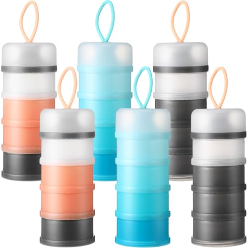 6 Pcs Baby Stackable Formula Dispenser Colorful Milk Powder Container 4 Compartments Non Spill Formula Holder Portable BPA Free Formula Storage Milk Container for Baby Formula
