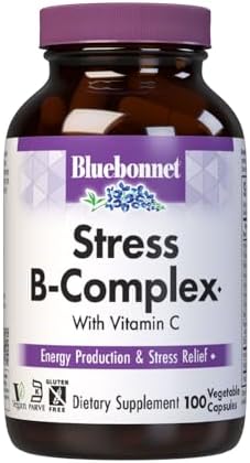 Bluebonnet Nutrition Stress Relief B Complex Vegetable Capsules, Vitamin B6, B12, Biotin, Folate, Vegan, Gluten & Soy & Milk Free, Kosher, Unflavored, 100 Count