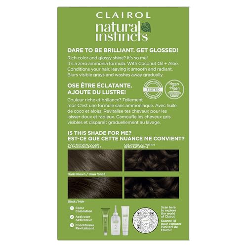 Clairol Natural Instincts Demi-Permanent Hair Dye, 4 Dark Brown Hair Color, Pack of 3