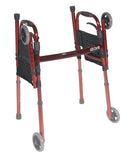 Drive Medical Deluxe Portable Folding Travel Walker with 5" Wheels and Fold up Legs, Red