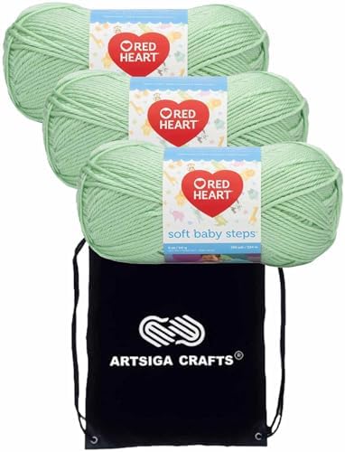 Red Heart Soft Baby Steps Baby Green E746-9620 (3-Skeins - Same Dye Lot) Worsted Medium #4 Acrylic Yarn for Crocheting and Knitting with Project Bag