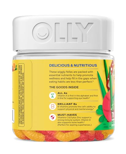 OLLY Kids Multivitamin Gummy Worms, Overall Health and Immune Support, Vitamins and Minerals A, C, D, E, Bs and Zinc, Chewable Supplement, Sour Fruit Punch, 45 Day Supply (70 Count)