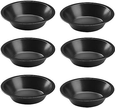 Small Pie Pans 4 1/3 Inch Mini Round Bread Cake Burger Buns Baking Pans for Oven Air Fryer Compatible with Instant Pot Nonstick Carbon Steel BPA Free 6 Pack
