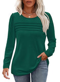 OFEEFAN Womens Long Sleeve Tops Fall Outfits Trendy Casual Christmas Shirts Pleated Oversized Tunic Sweater Green S