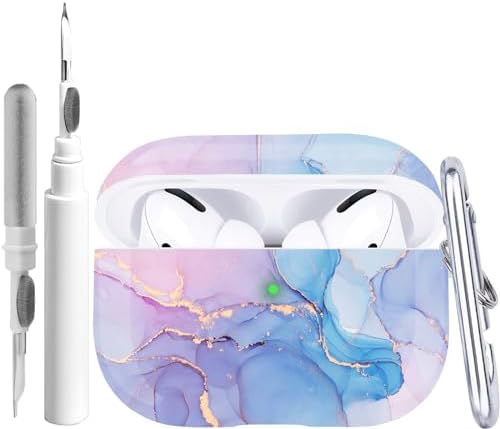 Cute Airpods Pro 2nd/1st Generation Case with Cleaner Pen, Pattern Airpods iPod Pro 2 Gen Cover Protective Skin Girl Women with Keychain 2023/2022/2019,Watercolor Marble