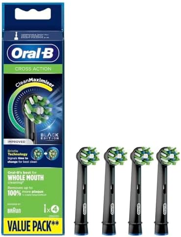 Oral-B Cross Action Replacement Brush Heads for an Oral-B Electric Toothbrush, Pack of 4, Black