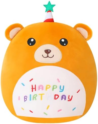 SQEQE Birthday Bear Stuffed Animal Bear Plushie Creative Bear Plush Pillow Birthday Party Home Room Decoration Doll Gift for Kids(Bear,10 Inch)