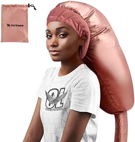 Bonnet Hair Dryer Attachment: Upgraded Extra Large Adjustable Hair Dryer Cap - Easy to Use for Natural Curly Textured Hair Care Styling Fast Drying - Rose Gold
