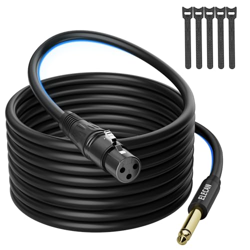 Elecan 25 Ft XLR Female to 1/4 inch 6.35mm TS Mono Jack Microphone Cable, Unbalanced Interconnect Mic Audio Cord, Durable&Flexible&Firm Connection for Dynamic Mic Console Guitar Mixer AMP+5 Ties