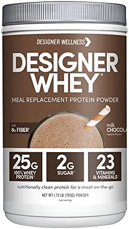Designer Wellness, Designer Whey Protein Meal Replacement Powder, Organic Superfood Complex Carbs, Vitamins, Minerals, Gluten-Free, Milk Chocolate, 1.72 Pound