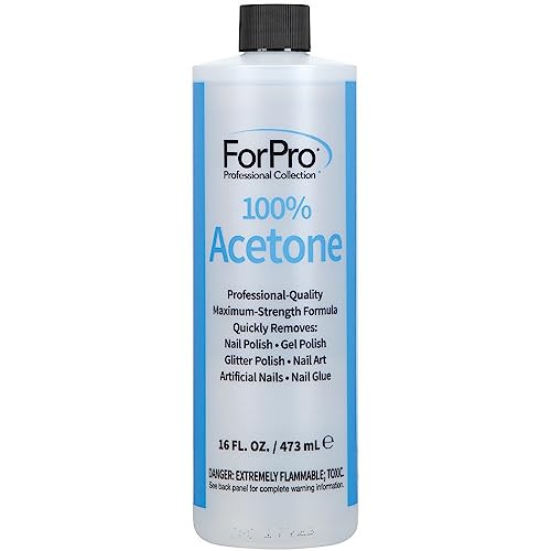ForPro Professional Collection 100% Pure Acetone, Professional Nail Polish Remover for Natural, Artificial, Acrylic, and Sculptured Nails, Removes Gel Polish, Glue, and Glitter, 16 fl. oz.
