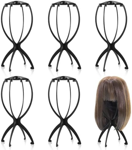 Wig Stand, Portable Wig Holder Wig Head Stand for All Wigs Travel Wig (black (6 pack))
