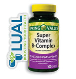 Super Vitamin B-Complex Tablets. Includes Luall Sticker + Spring Valley Super Vitamin B-Complex Tablets Dietary Supplement (100 Tablets)