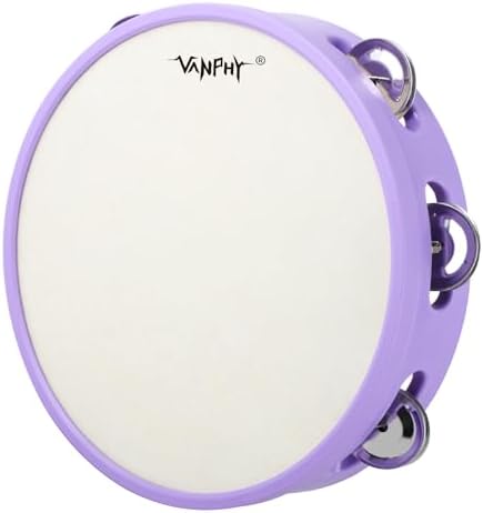 Tambourines for beginners Hand Held Tambourine Drum 8 inch Metal Jingles Percussion Musical Instruments for Accompaniments and Christmas Decorations(Purple)