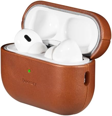 Belemay for AirPods Pro 2nd Generation Case, Compatible with MagSafe and Wireless Charging, Luxury Full-Grain Smooth Leather, Unique Patina, Comfort Grip, Compatible with Airpods Pro 2, Brown