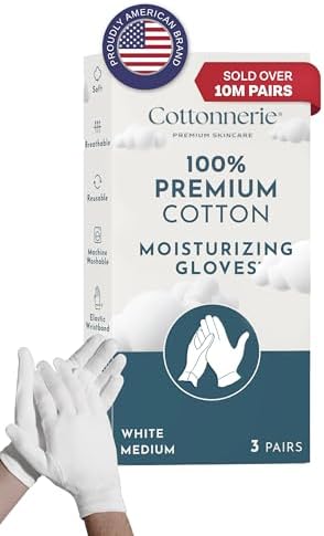 Gaxcoo Cottonnerie Cotton Gloves for Dry Hands Sleeping, Moisturizing Gloves Overnight, Hand Moisturizer Gloves, Moisture Gloves for Dry Hands Overnight, Sleeping Gloves, Eczema Gloves, Medium 3 Pair