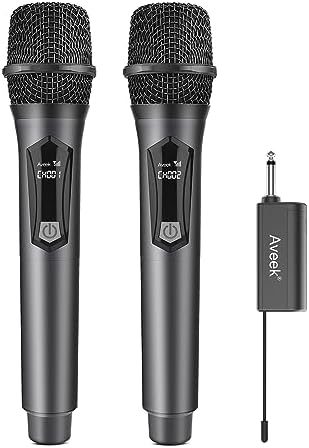 Aveek Karaoke Microphone Wireless, Microphone for Speakers with Rechargeable Receiver for Party, DJ, Wedding, Speech, Singing(2 Packs)