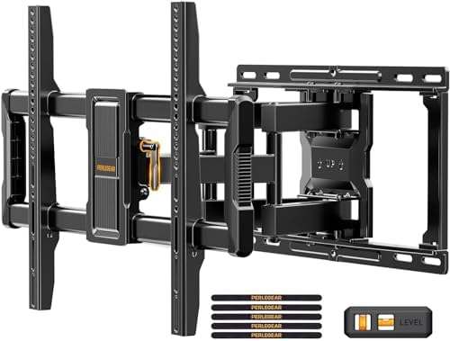Perlegear UL-Listed Full Motion TV Wall Mount for 40–86 Inch Flat Curved TVs up to 132 lbs, 12″/16″ Wood Studs, TV Mount Bracket with Tool-Free Tilt, Swivel, Extension, Max VESA 600 x 400mm, PGLF15