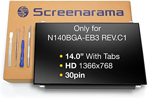 SCREENARAMA New Screen Replacement for N140BGA-EB3 REV.C1, HD 1366x768, Matte, LCD LED Display with Tools