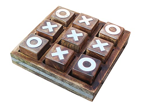 Wooden Tic Tac Toe Game | Board game for kids and family | Table Top Living Room Decor Fun Game | Indoor Outdoor Adults classic Travel Game (Burnt Wood)