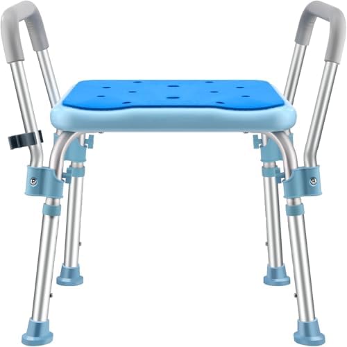 Bath Chair Bench with Arms, Medical Shower Bench Bath Stool Safety Seat for Elderly, Adults, Disabled, Blue Shower Stools